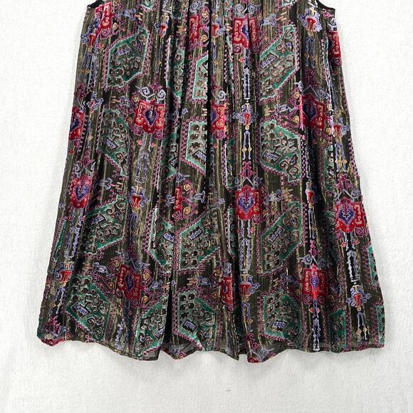 ANTHROPOLOGIE MOULINETTE SOEURS Velvet Burnout Dress Large Black Print Swing - Picture 8 of 16